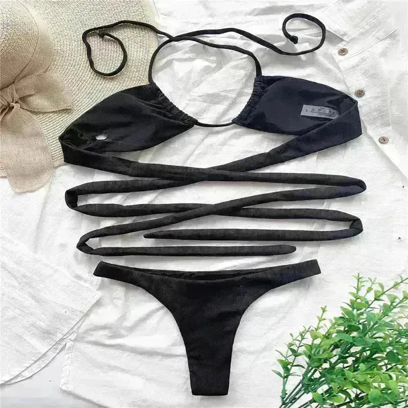 Solid Color Swimsuit Women Strappy Swimsuit Charming Bikini