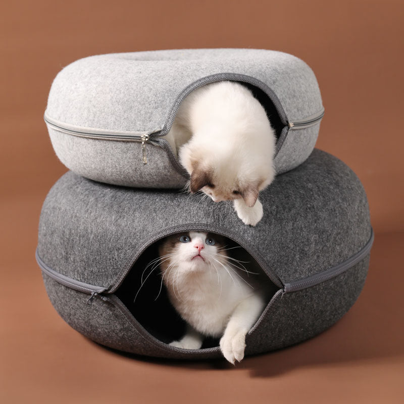 Four Seasons Available Cat Nest Round Woolen Felt Pet Dual-use Cat Nest Tunnel Interactive Training Toy Grey Felt Cat Nest EX-STOCK Canada 