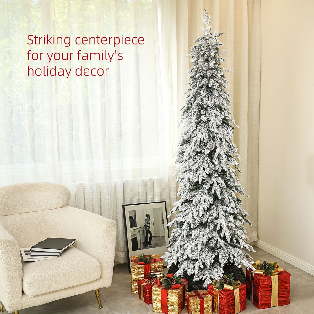7ft Pencil Flocked Artificial Christmas Tree With 800 Branch Tips, Auto Open And Steel Base, Green EX-STOCK Canada 