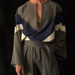 Men's Grey Color-Block Draped Top & Wide-Leg Pants