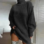 Winter Solid Mini Jumper Dress Turtleneck Sweater Dress - EX-STOCK CANADA