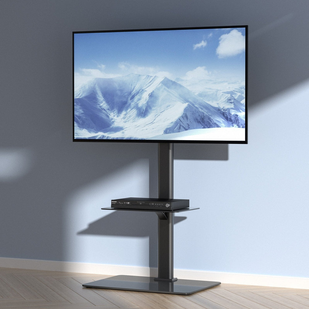 TV Stand Mount, Swivel Tall TV Stand For 32 To 65 Inch TVs, Height Adjustable Portable Floor TV Stand With Tempered Glass Base For Bedroom, Living Room EX-STOCK