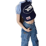 Blue Denim Pant Baggy Boyfriend Cargo Jeans for Women