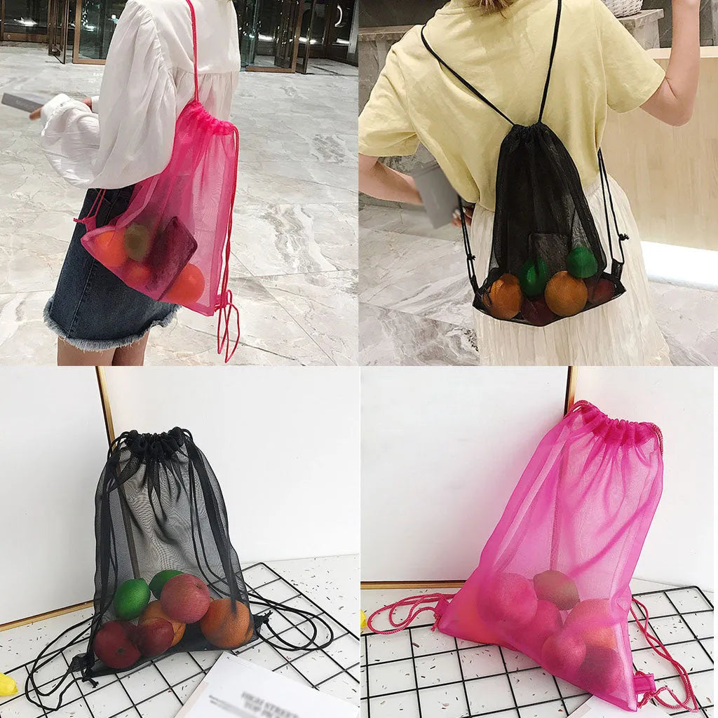 Reusable Shopping Bags Mesh Drawstring Transparent Handbag - EX-STOCK CANADA