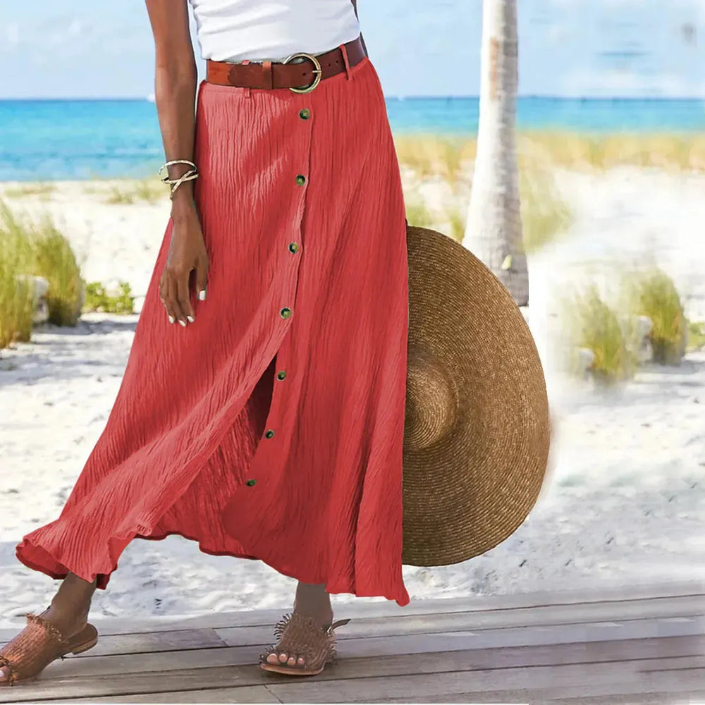 Women's summer Fashion Cotton Linen A-Line Hip Mid Waist Long maxi Skirt - EX-STOCK CANADA