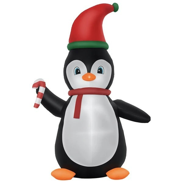 Inflatable Penguin Holding Candy Cane LED Lights Outdoor Decoration EX-STOCK Canada 