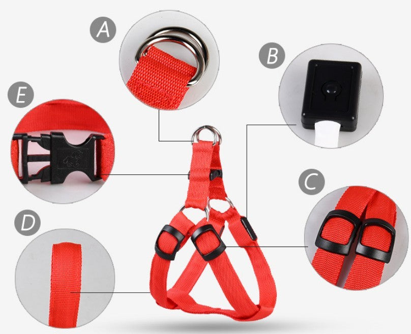 Pet Products LED Luminous Dog Chest Strap Large Dog Luminous Dog Leash EX-STOCK Canada 