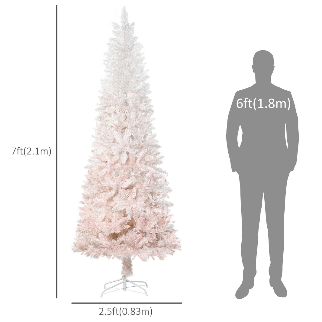 7ft Pencil Artificial Christmas Tree With Pine Realistic Branches, Auto Open, Pink And White EX-STOCK Canada 