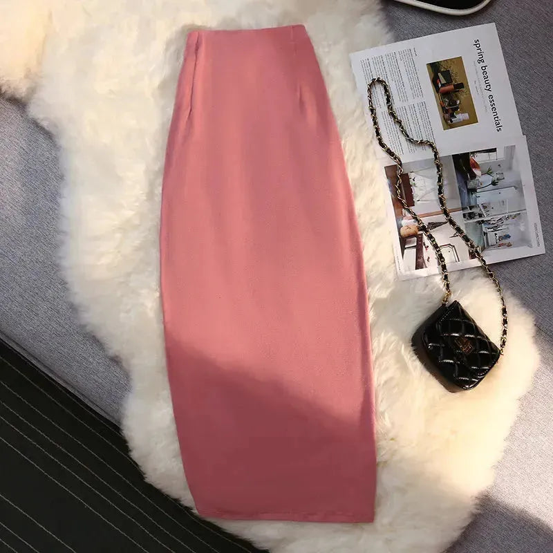 Women's drawstring Side Slit Pleated Hip Midi Skirt - EX-STOCK CANADA