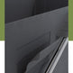 Close-up of a dark gray textured fabric storage bin or organizer pocket with a black frame, shown against a white background with olive green side bars.