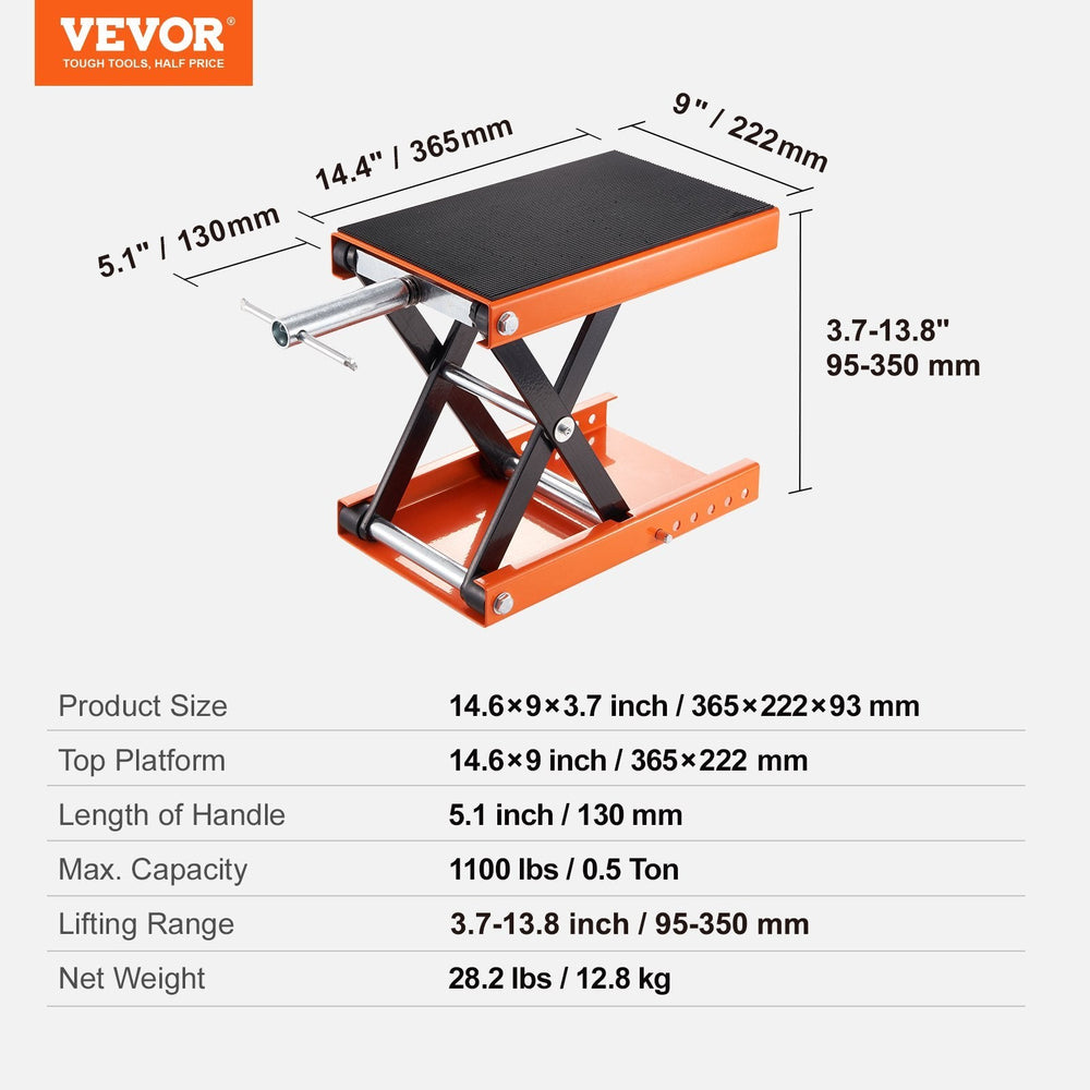 Motorcycle Lift, 1100 LBS Motorcycle Scissor Lift Jack With Wide Deck & Safety Pin, Center Hoist Crank Stand, Steel Scissor Jack For Street Bikes, Cruiser Bikes, Touring Motorcycles EX-STOCK