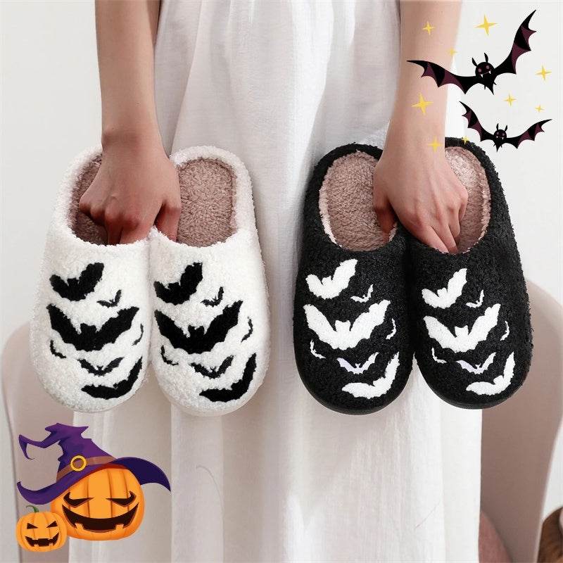 Funny Bat Slipper Halloween Pumpkin Flat Indoor House Shoes For Women Men Soft Plush Cozy Horror Fashion Halloween Gifts EX-STOCK