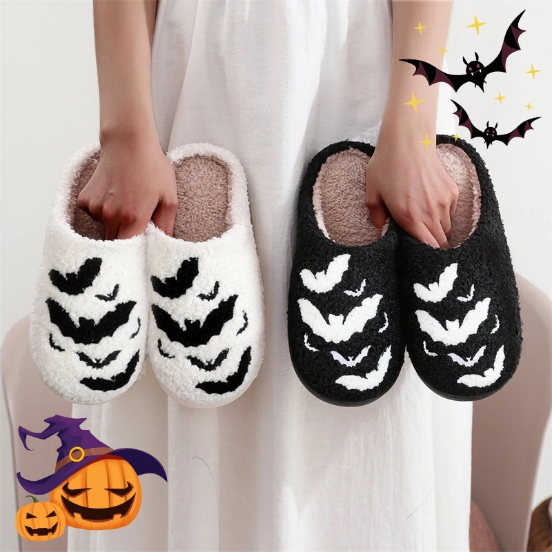 Funny Bat Slipper Halloween Pumpkin Flat Indoor House Shoes For Women Men Soft Plush Cozy Horror Fashion Halloween Gifts EX-STOCK
