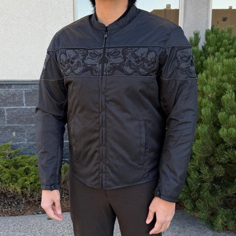 Open Road Men's Reflective Skull Cordura Motorcycle Jacket 