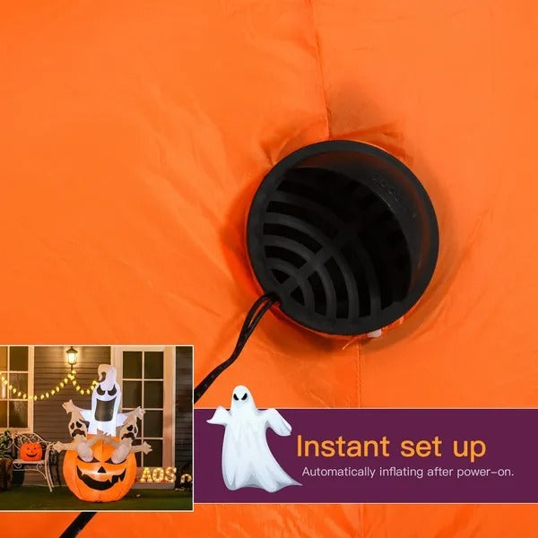 6FT Tall Halloween Inflatable Jack-O-Lantern And Ghosts, Outdoor Blow Up Yard Decoration With Pumpkin Lantern And LED Lights For Garden, Lawn, Party, Holiday EX-STOCK Canada 