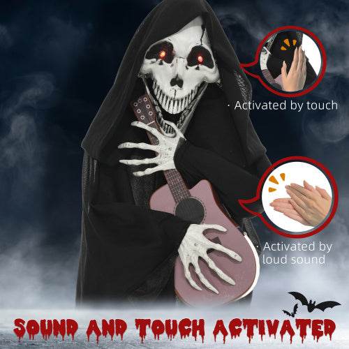 HOMCOM 4.3 Outdoor Halloween Decoration Animatronic Guitar-playing Grim Reaper, Sound And Motion Activated Animated Prop With Light Up Eyes  Guitar Music EX-STOCK