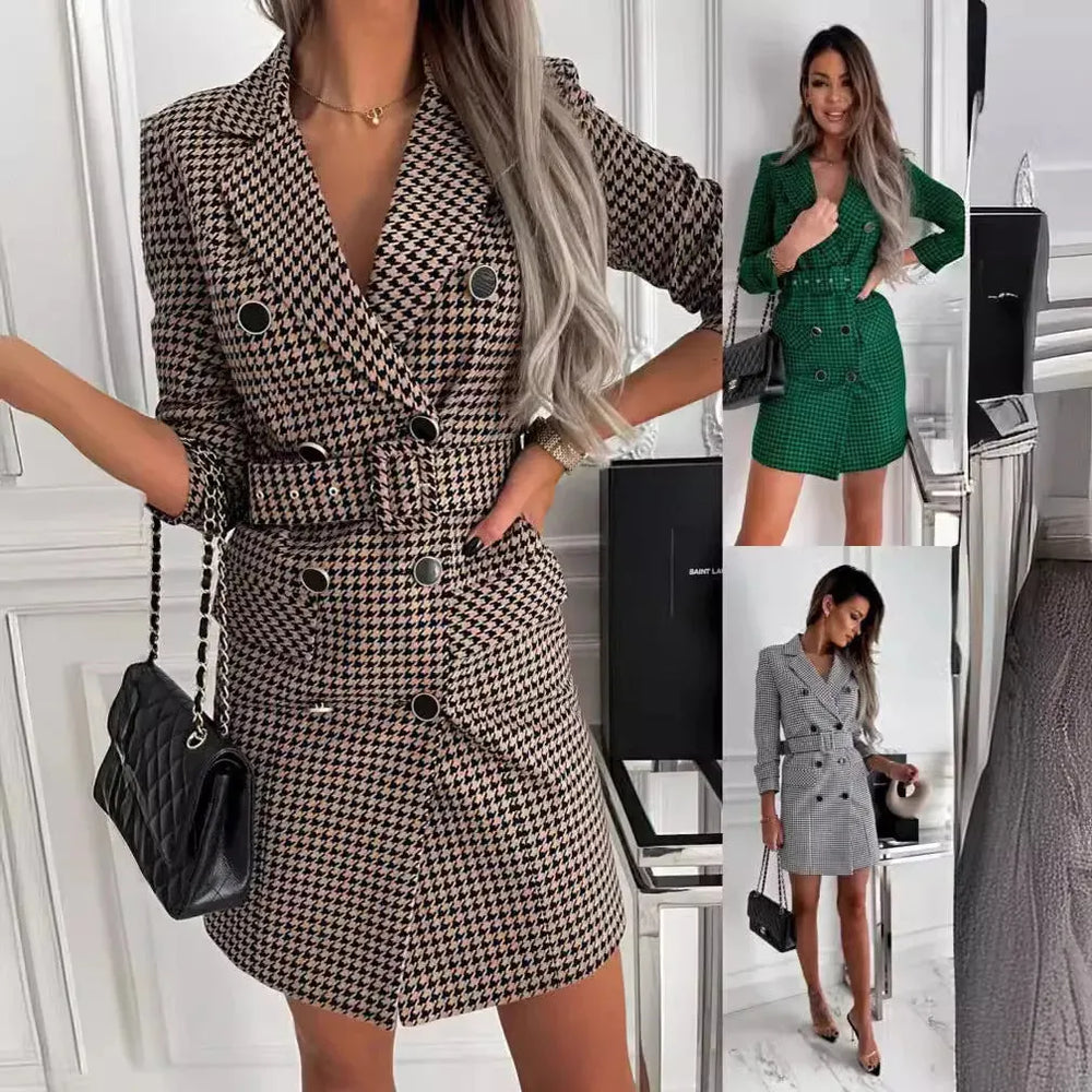 Fashion Printing Plaid mini  Blazer Dress Women - EX-STOCK CANADA