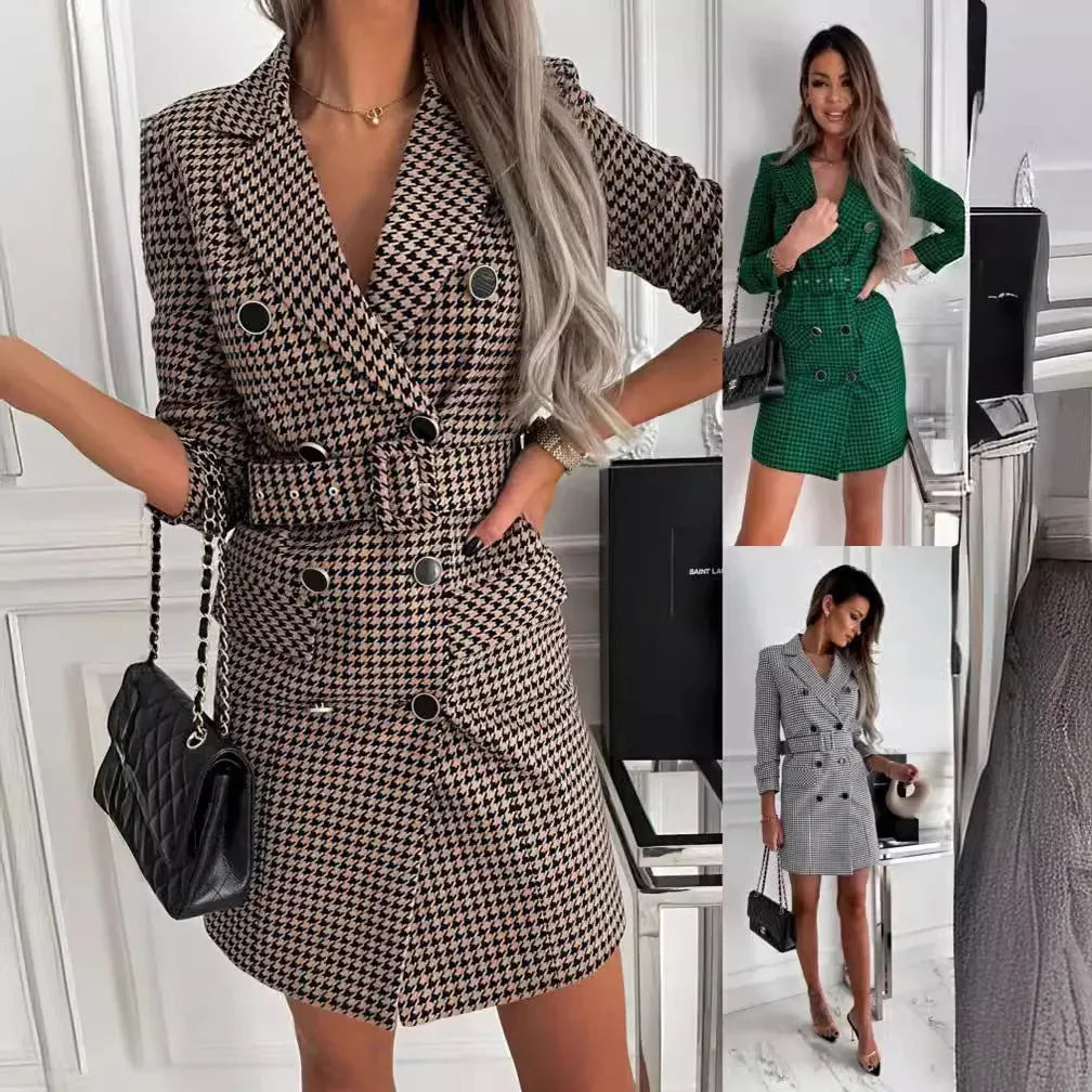 Fashion Printing Plaid mini  Blazer Dress Women - EX-STOCK CANADA
