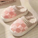 Plaid Plush Slippers Women's Indoor Plush Home Slippers Soft Sole Thick Non-Slip Warm House Shoes Couple Autumn And Winter