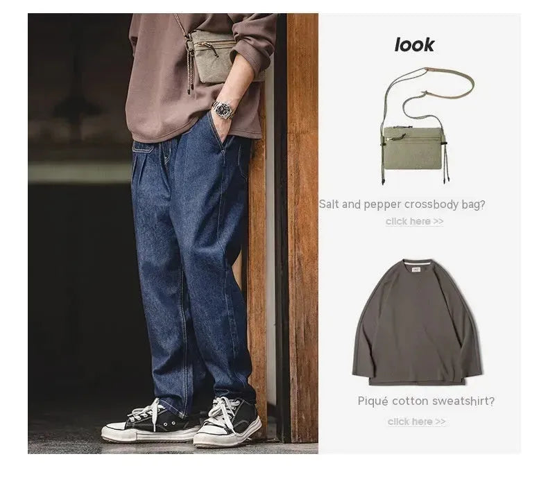 Vintage Denim Washed Elastic Waist Loose Jeans Cityboy Wide Leg Tapered Pants Men - EX-STOCK CANADA
