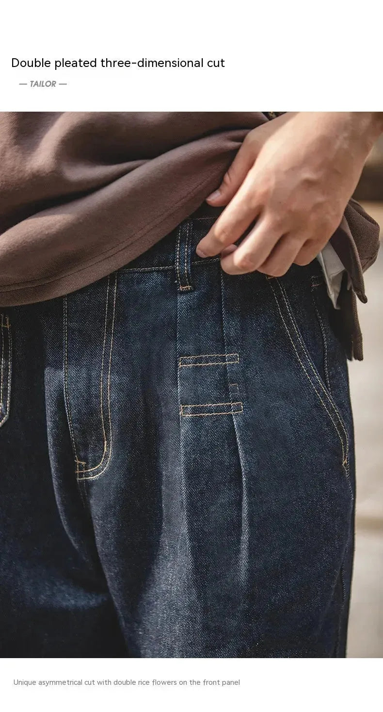 Vintage Denim Washed Elastic Waist Loose Jeans Cityboy Wide Leg Tapered Pants Men - EX-STOCK CANADA