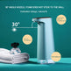 Soap dispenser with features highlighted on a teal background