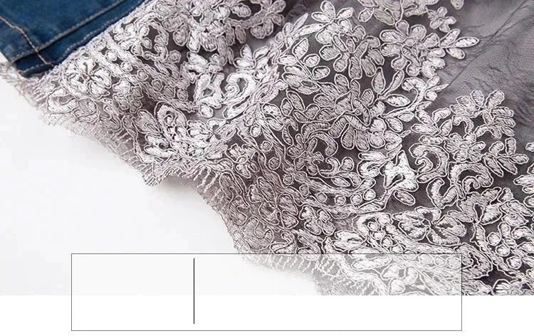 Embroidered Lace Denim Midi Jumper Dress European and American Style - EX-STOCK CANADA