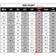 Size chart for shoes with label size, inch length, and foot length measurements.
