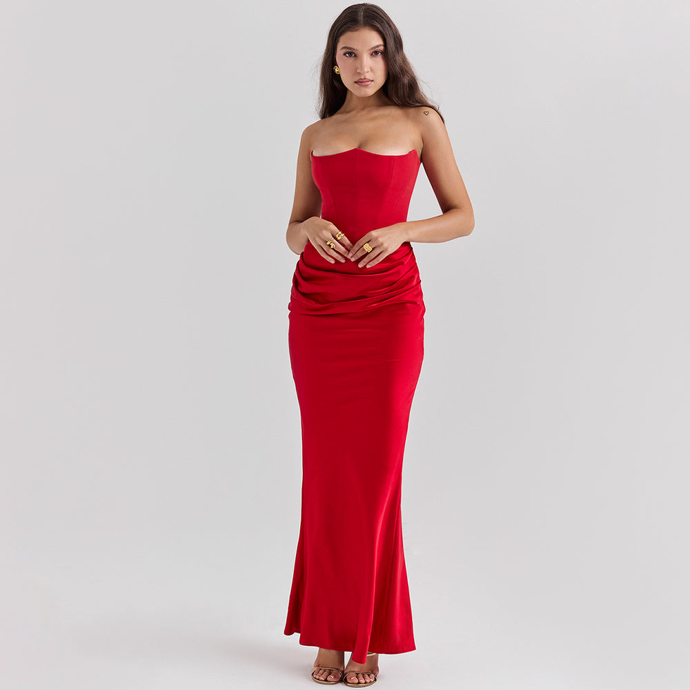 Women’s Strapless Maxi Dress – Backless Slim-Fit Evening Gown
