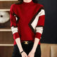 Women's Colour-Block Mock-Neck Sweater | Beige Camel, Green, Camel, Brown & Red | One Size 