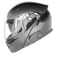 Black motorcycle helmet with visor on a white background