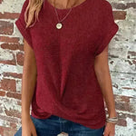 Casual Summer Short-sleeved Waffle blouse Top Summer New Solid Color Casual Evening Top For Women
