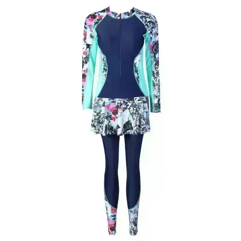 One-Piece Long Sleeve Long Skirt Swimsuit EX-STOCK