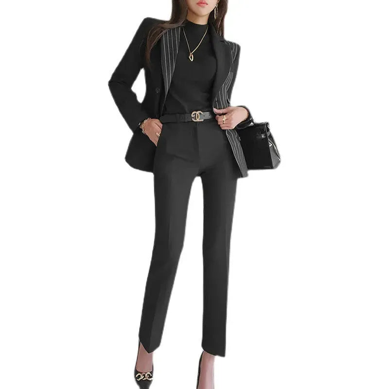 Formal Business Women Set New Striped Blazer Slim Pant suit 2pcs - EX-STOCK CANADA