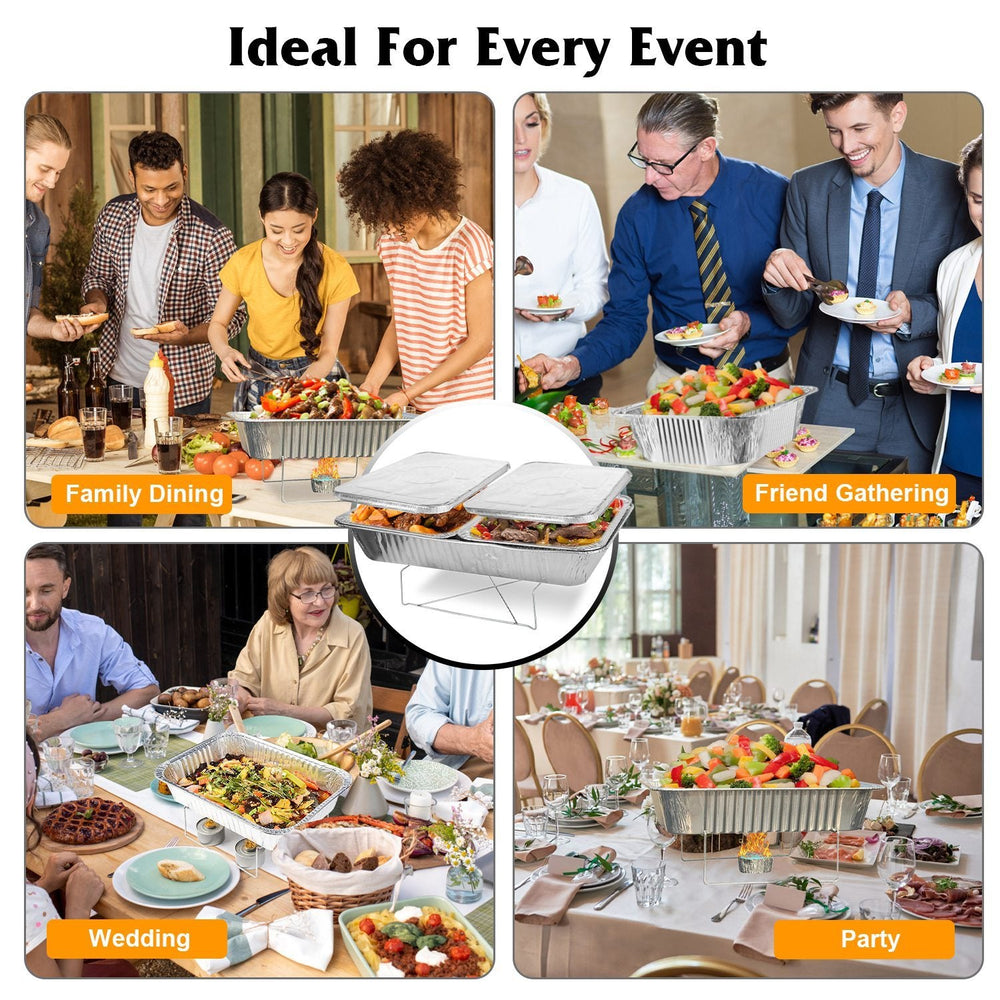 42Pcs Serve 6 Guests Disposable Chafing Dish Buffet Set Chafing Servers With Covers Spoons Forks Tongs Full-Size Pans Food Warmers For Parties Events Catering Supplies With Utensils And Lids EX-STOCK