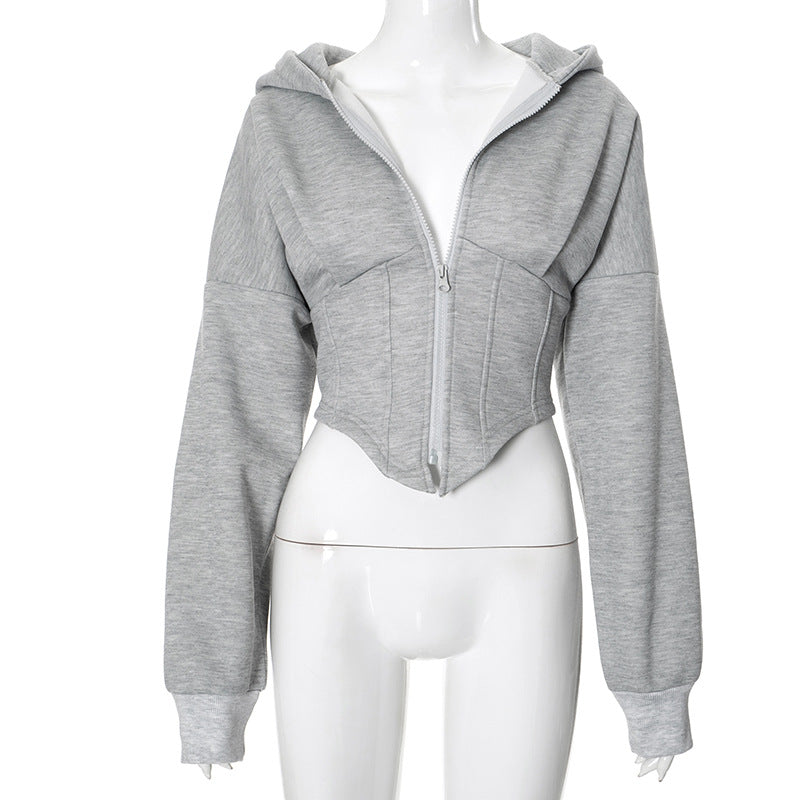 【nmtc +】tight zip up hoodie★グレー★y2k★美品 Y2K Zip-Up Corset Hoodie Women Canada – Slim Fit Cardigan