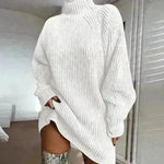 Winter Solid Knitted turtleneck sweater dress Mini - EX-STOCK CANADA