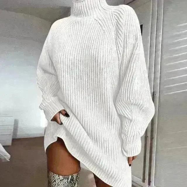 Winter Solid Knitted turtleneck sweater dress Mini - EX-STOCK CANADA