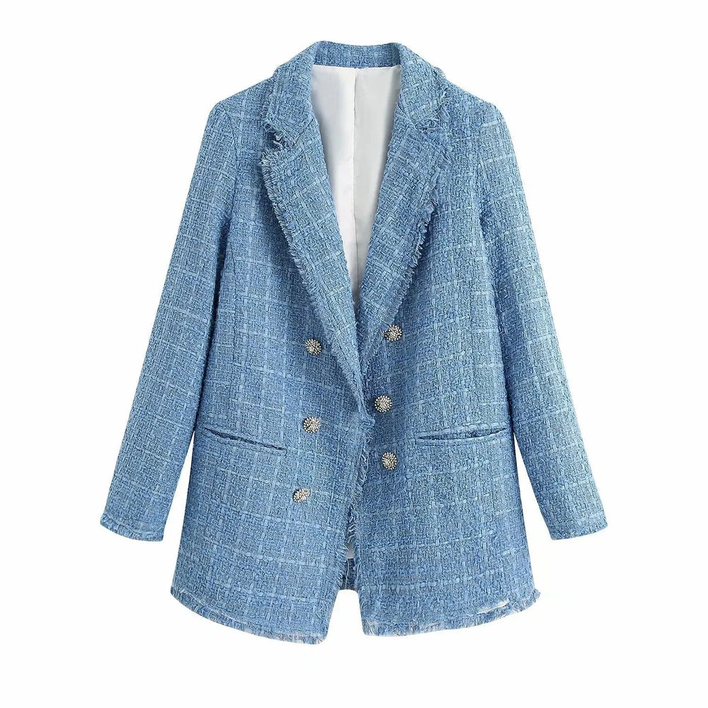 Retro loose suit tweed women's blazer jacket casual women streetwear - EX-STOCK CANADA