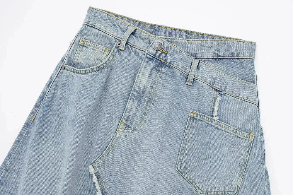 Fashionable Asymmetric High Waist Midi Denim Split Skirt - EX-STOCK CANADA