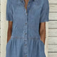 Women's European And American Lapel Casual loose button down Midi Denim jeans Mum Dress - EX-STOCK CANADA