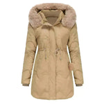 Autumn Winter Fur Collar Algodón Long Winter Chaqueta para mujeres