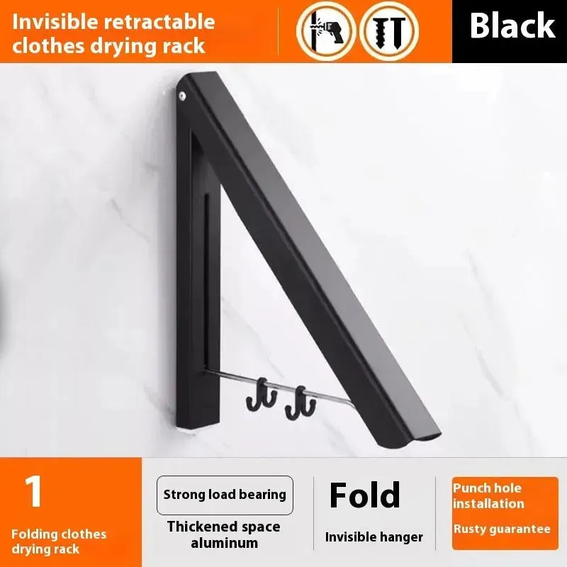 Punch-free Space Aluminum Foldable Invisible Folding Retractable Wall Hanger for Waterproof Hanging Underwear Coat Hanger - EX-STOCK CANADA