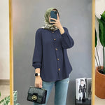 Muslim Ice Silk Wrinkle Stand-up Collar Literary Vintage Cardigan Loose Shirt Women - EX-STOCK Canada