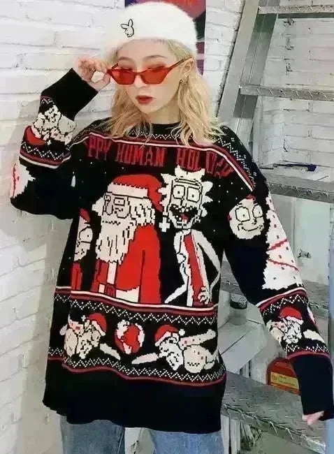 Funny Christmas sweater couple loose jacquard sweater - EX-STOCK CANADA