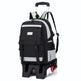 Black and gray backpack with wheels on a white background