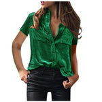 European And American Spring And Summer Pocket Short Sleeve Suede Shirt For Women