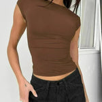 Top de cultivo sin respaldo Slim Fit Summer encantador transpirable Manio corto de manga baja en la parte superior del tanque de espalda para mujeres