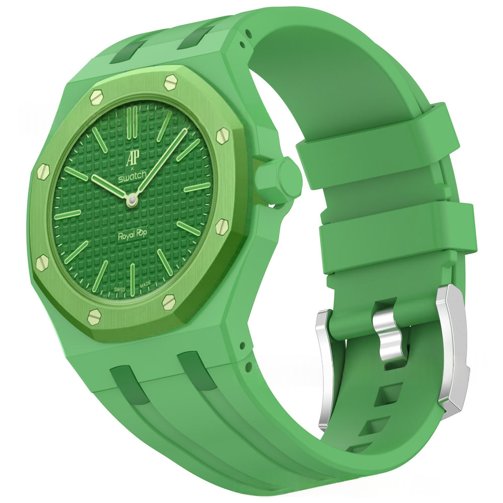 Green Swatch × AP Royal Oak Integrated Silicone Watch Strap | 8 Colours, 2 Crown Positions 