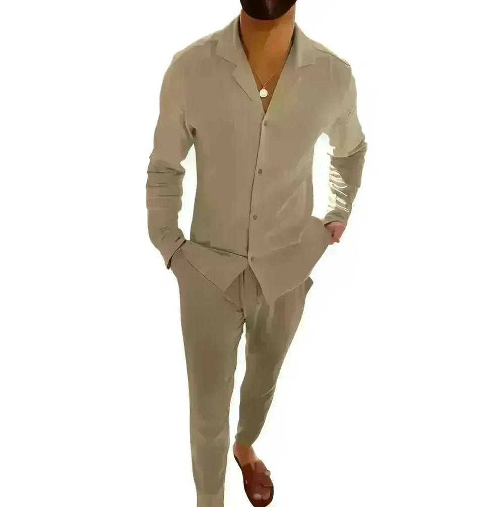 Casual Long-sleeved Suits Fashion Lapel Single-breasted Shirt Top And Slim-fit Trousers Men Clothing Two piece suit for Men - EX-STOCK CANADA